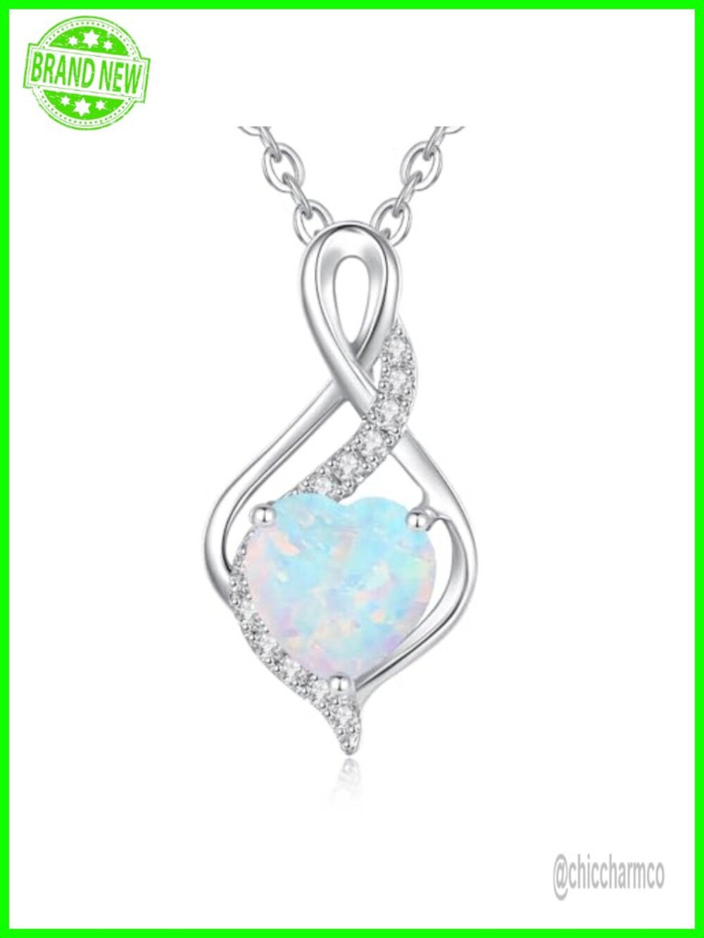 14K White Gold Infinity Heart Birthstone Pendant Necklace